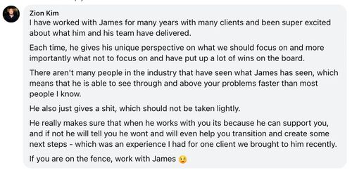 Client testimonial for James Guldan business consulting